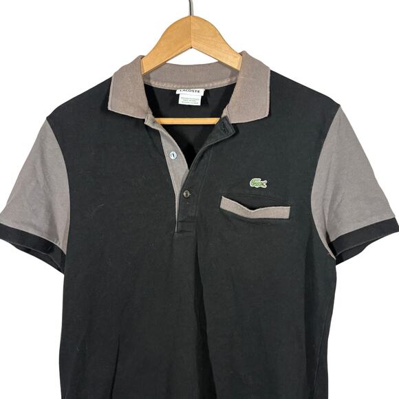 Lacoste Polo Shirt Short Sleeve Black Gray Casual Top Pullover - 5 / S - Picture 2 of 5